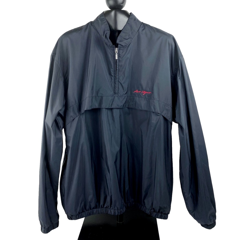 Descente Nylon Jacket Mens XL Black Parka Vented Windbreaker Rain Coat Las Vegas